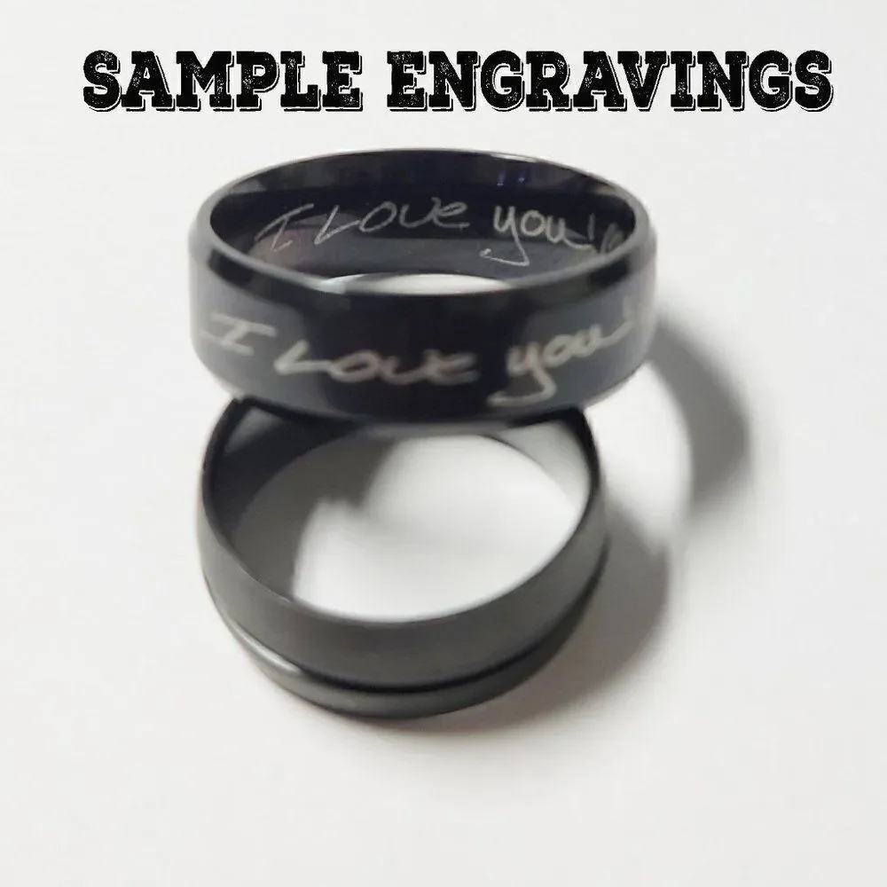 Personalized Black Men's Wedding Ring Band - Engraved Men's Stainless Steel Ring